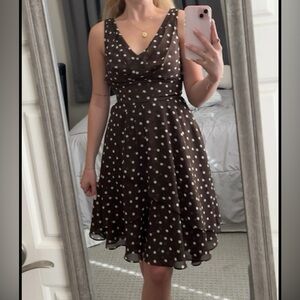 White House Black Market Size 0 Brown Polka Dot Midi Dress